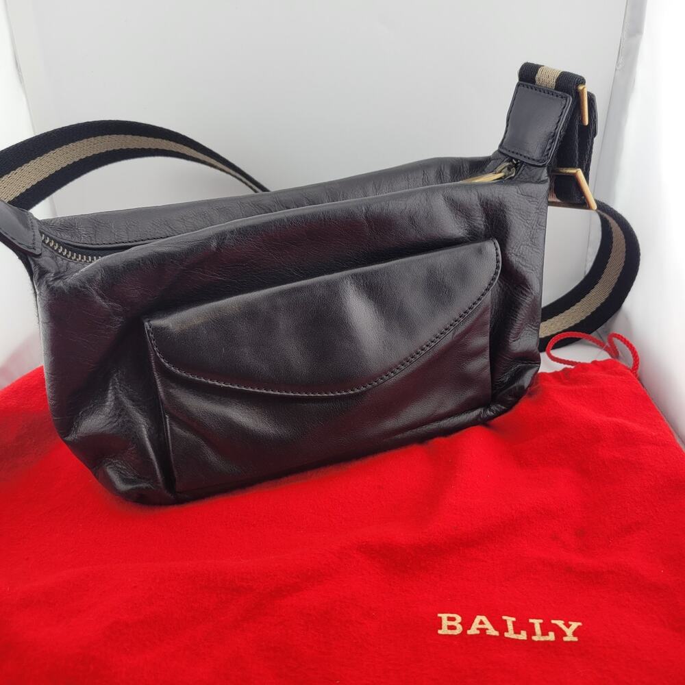 Bally Trainspotting Black Leather Shoulder Bag Crossbody 2Way Rare Unisex Auth